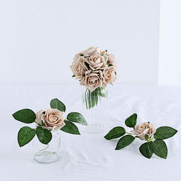 24 Roses | 2inch Artificial Foam Rose With Stem And Leaves - 16 Colors