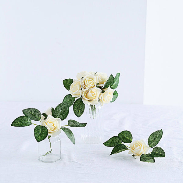 24 Roses | 2inch Artificial Foam Rose With Stem And Leaves - 16 Colors