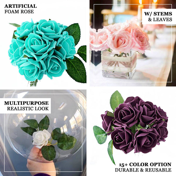 24 Roses | 2" Cream Artificial Foam Rose With Stem And Leaves - 16 Colors
