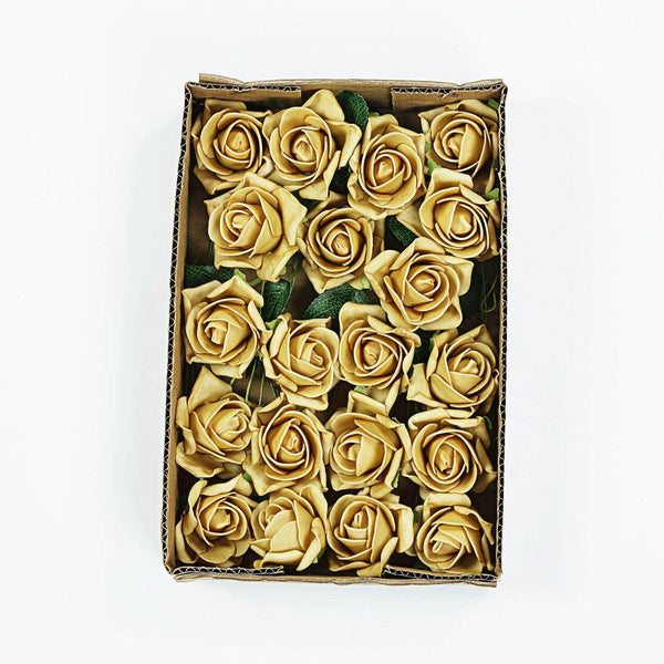 24 Roses | 2inch Artificial Foam Rose With Stem And Leaves - 16 Colors