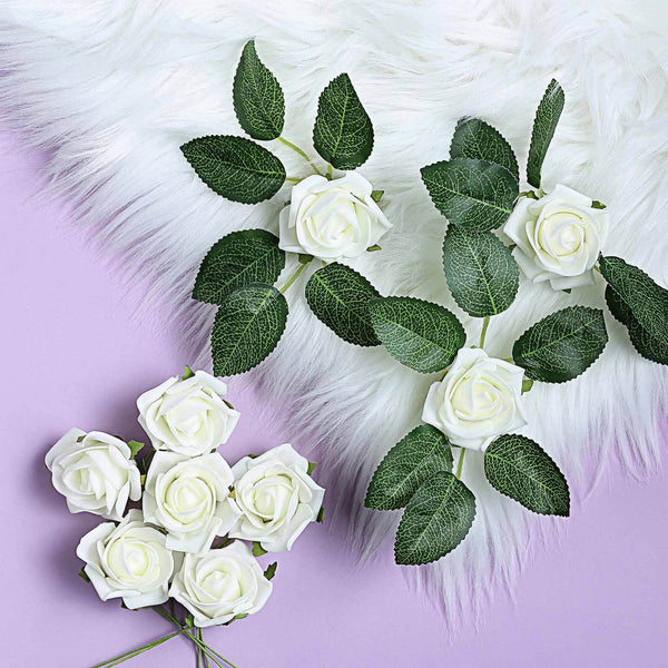 24 Roses | 2inch Artificial Foam Rose With Stem And Leaves - 16 Colors