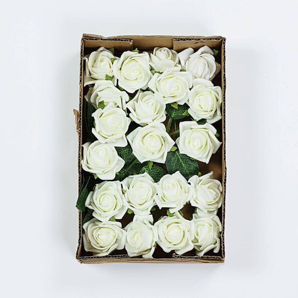 24 Roses | 2inch Artificial Foam Rose With Stem And Leaves - 16 Colors