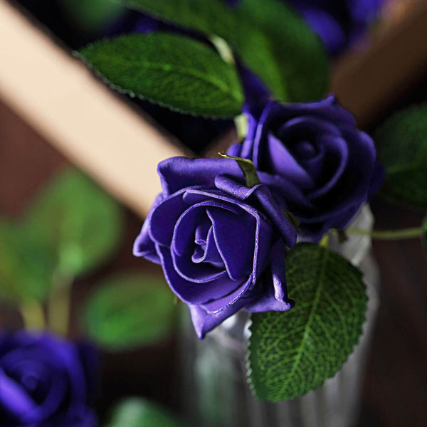 24 Roses | 2inch Artificial Foam Rose With Stem And Leaves - 16 Colors