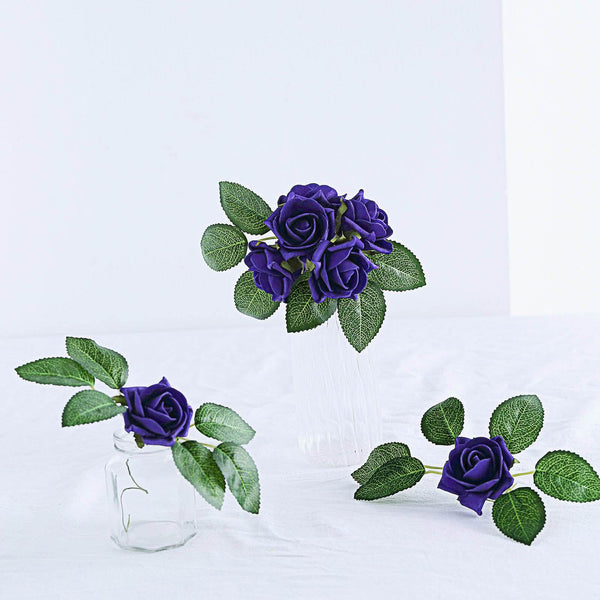 24 Roses | 2inch Artificial Foam Rose With Stem And Leaves - 16 Colors