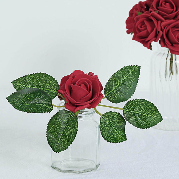24 Roses | 2inch Artificial Foam Rose With Stem And Leaves - 16 Colors