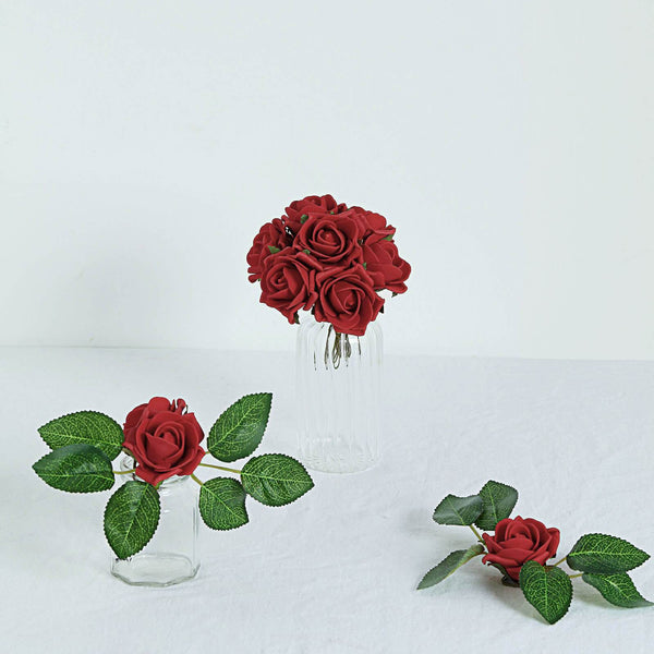 24 Roses | 2inch Artificial Foam Rose With Stem And Leaves - 16 Colors