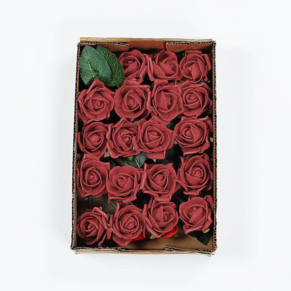 24 Roses | 2inch Artificial Foam Rose With Stem And Leaves - 16 Colors