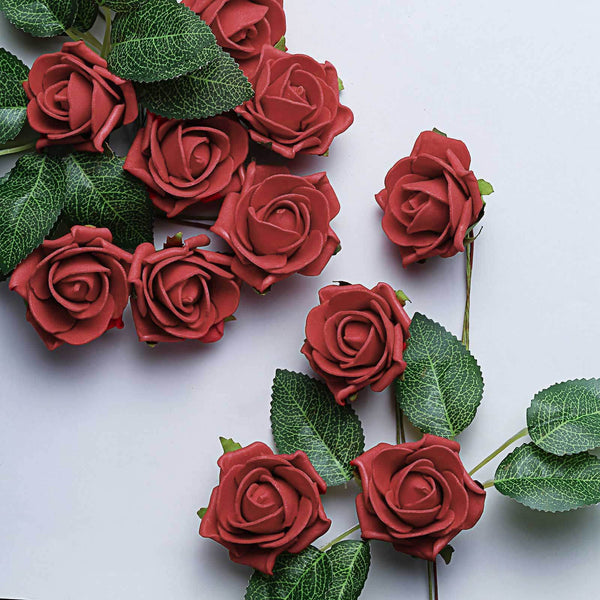 24 Roses | 2inch Artificial Foam Rose With Stem And Leaves - 16 Colors