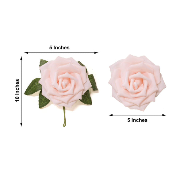 24 Roses 5inch Rose Gold/Blush Artificial Foam Rose With Stems And Leaves 16 Colors