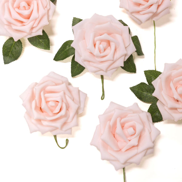 24 Roses 5inch Rose Gold/Blush Artificial Foam Rose With Stems And Leaves 16 Colors