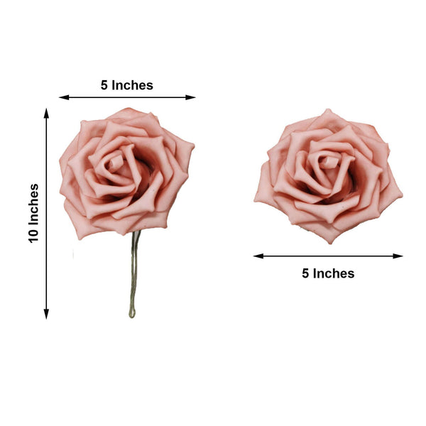 24 Roses 5inch Dusty Rose Artificial Foam Rose With Stems And Leaves 16 Colors