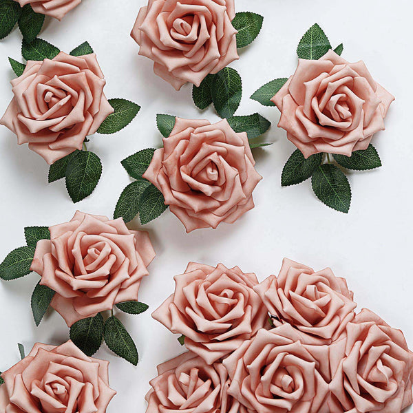24 Roses 5inch Dusty Rose Artificial Foam Rose With Stems And Leaves 16 Colors