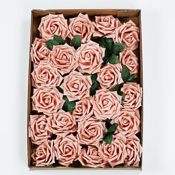 24 Roses 5inch Dusty Rose Artificial Foam Rose With Stems And Leaves 16 Colors