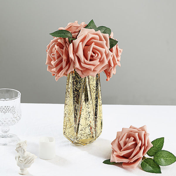 24 Roses 5inch Dusty Rose Artificial Foam Rose With Stems And Leaves 16 Colors