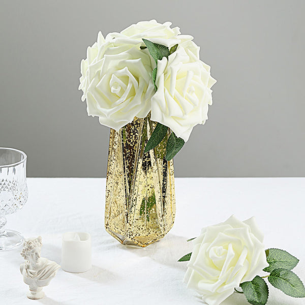 24 Roses 5inch Ivory Artificial Foam Rose With Stems And Leaves 16 Colors