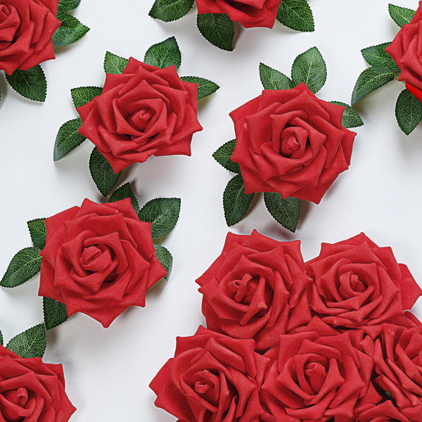 24 Roses 5inch Red Artificial Foam Rose With Stems And Leaves16 Colors