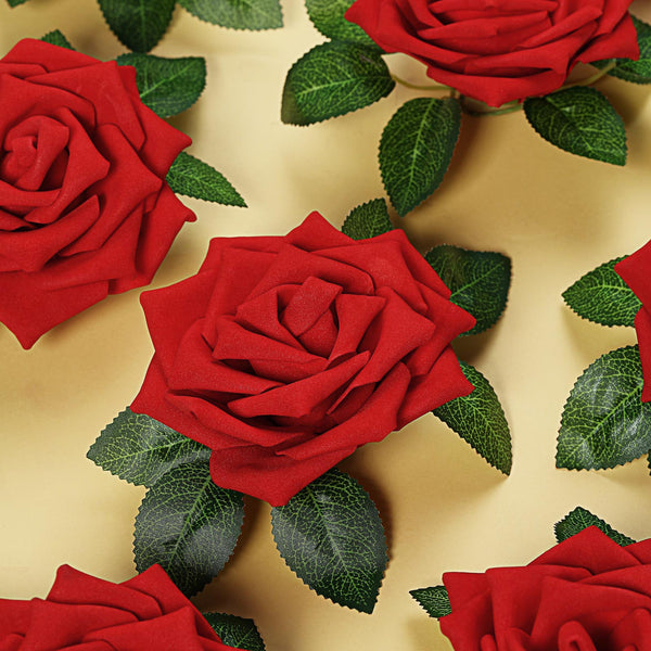 24 Roses 5inch Red Artificial Foam Rose With Stems And Leaves16 Colors