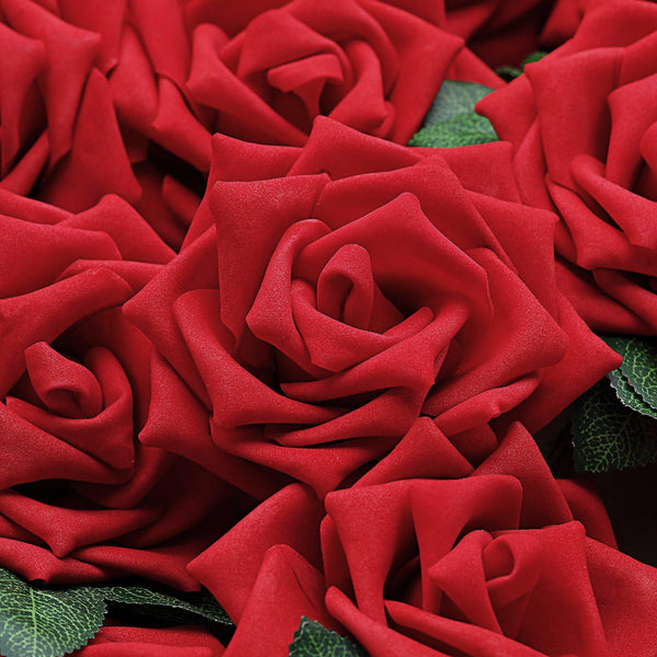 24 Roses 5inch Red Artificial Foam Rose With Stems And Leaves16 Colors
