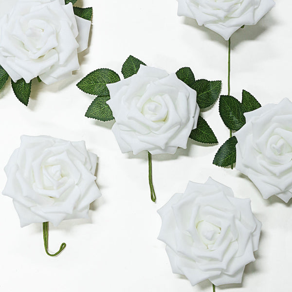 24 Roses 5inch White Artificial Foam Rose With Stems And Leaves 16 Colors