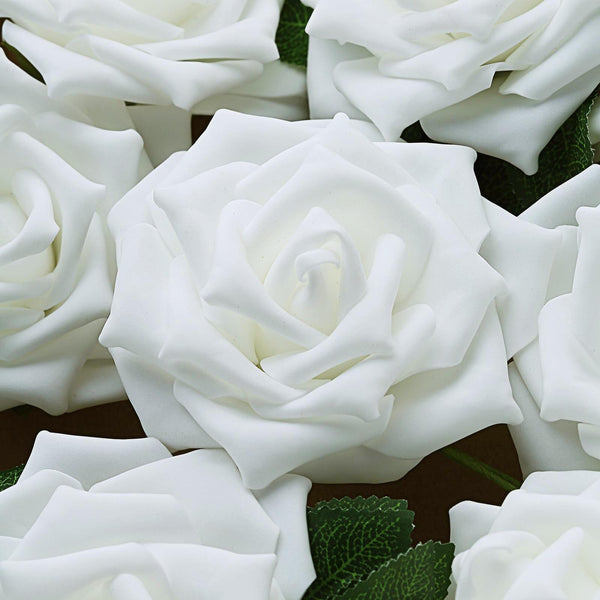 24 Roses 5inch White Artificial Foam Rose With Stems And Leaves 16 Colors