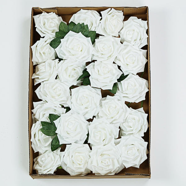 24 Roses 5inch White Artificial Foam Rose With Stems And Leaves 16 Colors