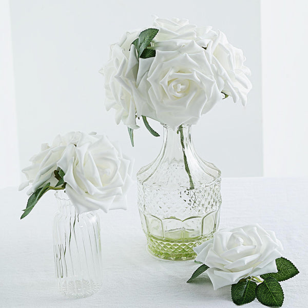 24 Roses 5inch White Artificial Foam Rose With Stems And Leaves 16 Colors