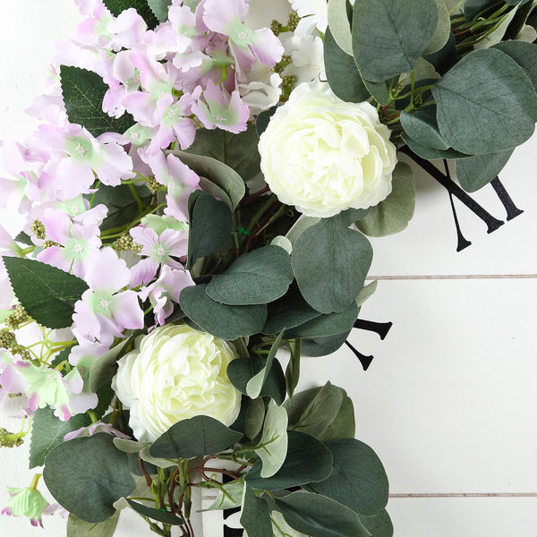 42" Frosted Green Artificial Eucalyptus Leaves Garland With Ranunculus Flowers