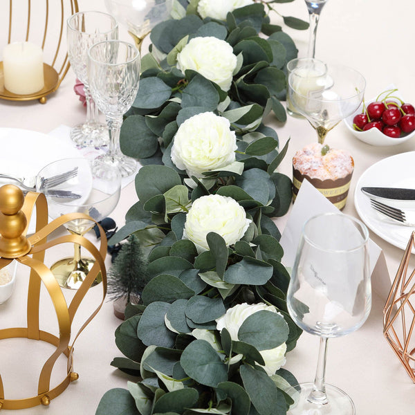 42" Frosted Green Artificial Eucalyptus Leaves Garland With Ranunculus Flowers