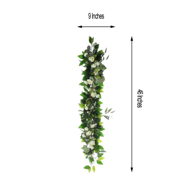 4 FT | Real Touch Green Eucalyptus & Willow Leaves Garland With Ranunculus Flowers