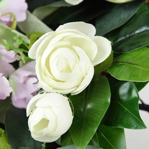 4 FT | Real Touch Green Eucalyptus & Willow Leaves Garland With Ranunculus Flowers