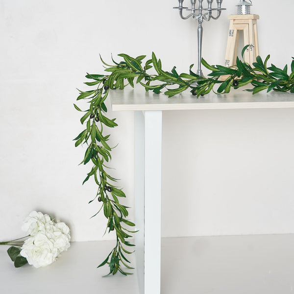 Efavormart 6ft Faux Olive Branch Garland, Artificial Vine Greenery Garland with Olives, Size: 6