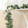 Frosted Green Faux Eucalyptus Garland, White Rose Flowers, Flower Garland Backdrop Decor