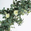 Frosted Green Faux Eucalyptus Garland, White Rose Flowers, Flower Garland Backdrop Decor