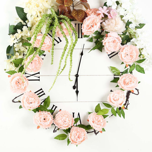 6 ft | Blush | Silk Peony Garland | Bendable Wire Vines | Artificial Flower Garlands with Leaves