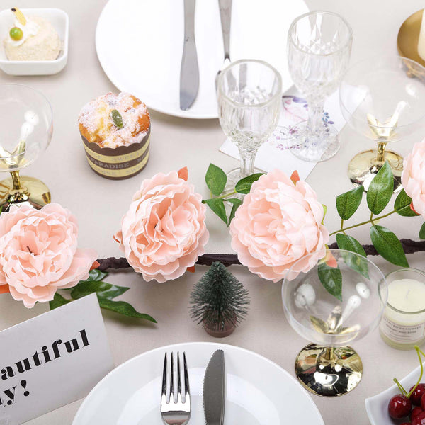 6 ft | Blush | Silk Peony Garland | Bendable Wire Vines | Artificial Flower Garlands with Leaves