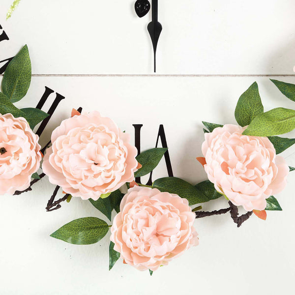 6 ft | Blush | Silk Peony Garland | Bendable Wire Vines | Artificial Flower Garlands with Leaves