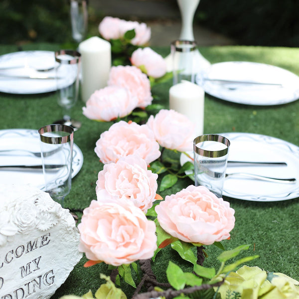 6 ft | Blush | Silk Peony Garland | Bendable Wire Vines | Artificial Flower Garlands with Leaves