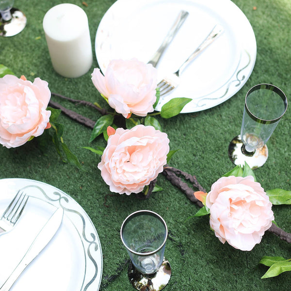 6 ft | Blush | Silk Peony Garland | Bendable Wire Vines | Artificial Flower Garlands with Leaves