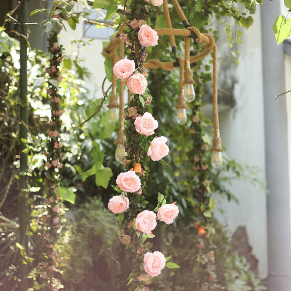 6 ft | Blush | Silk Peony Garland | Bendable Wire Vines | Artificial Flower Garlands with Leaves