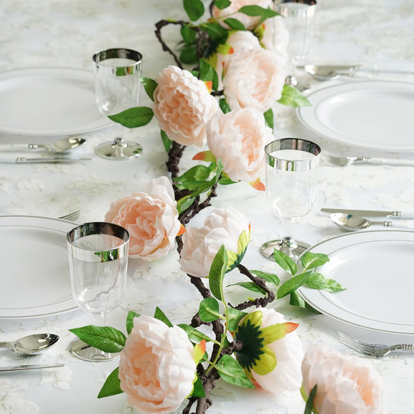6 ft | Blush | Silk Peony Garland | Bendable Wire Vines | Artificial Flower Garlands with Leaves