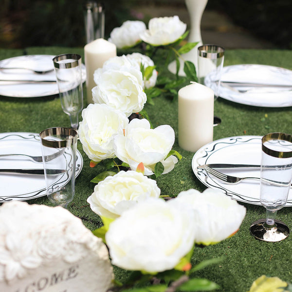 6 ft | Cream | Silk Peony Garland | Bendable Wire Vines | Artificial Flower Garlands with Leaves