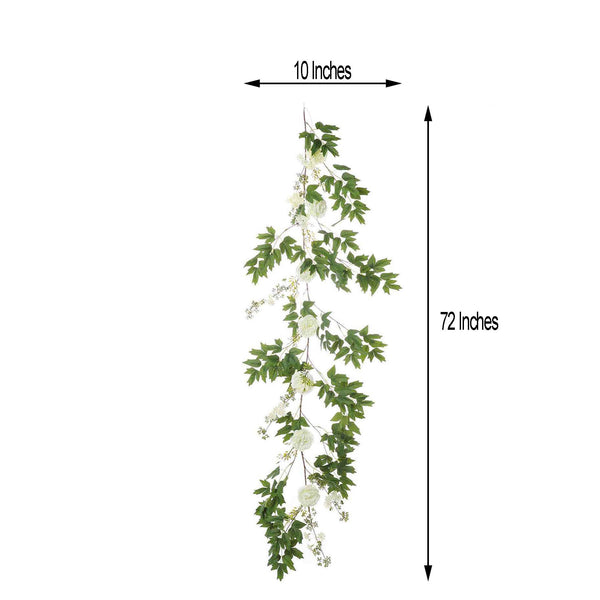 6 ft | White | 7 Flowers | Silk Peony Garland | Bendable Wire Vines | Artificial Flower Garlands with Seeds and Leaves