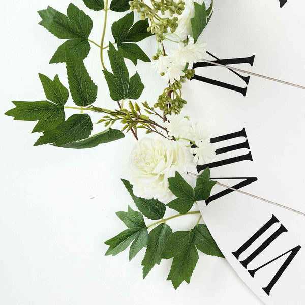 6 ft | White | 7 Flowers | Silk Peony Garland | Bendable Wire Vines | Artificial Flower Garlands with Seeds and Leaves