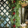 6 ft | Burgundy | 7 Flowers | Silk Peony Garland | Bendable Wire Vines | Artificial Flower Garlands with Seeds and Leaves