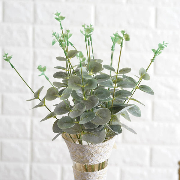 2 Bushes | 19'' Tall Frosted Green Artificial Eucalyptus Sprays