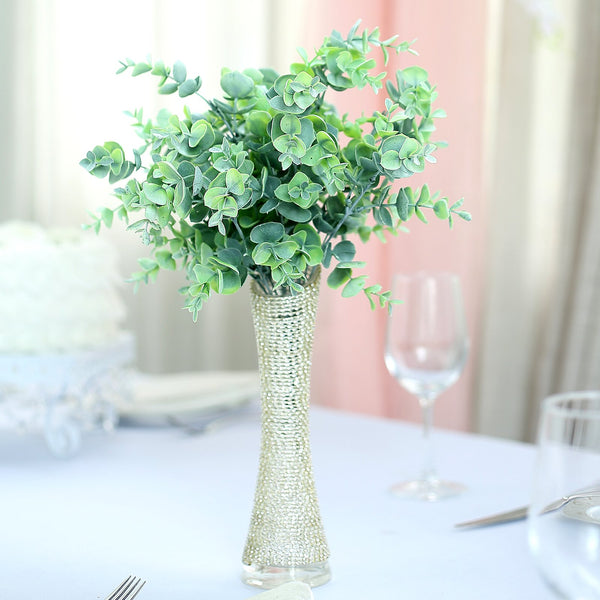 3 Bushes - 14" Frosted Green Flexible Artificial Eucalyptus Stems - UV Protected Artificial Outdoor Plant