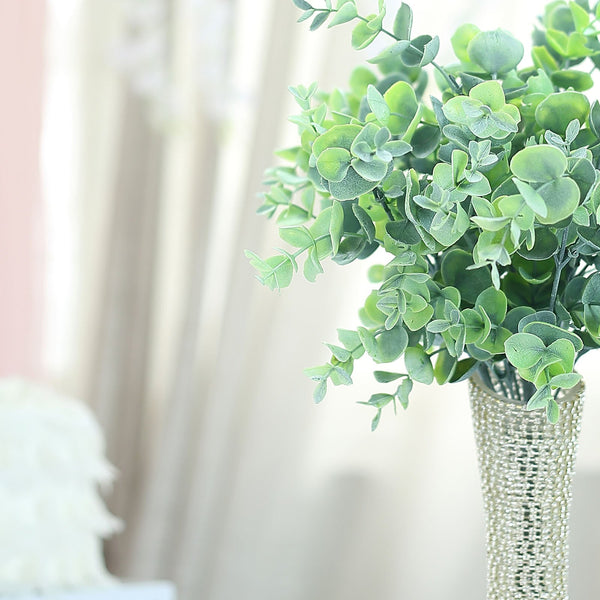 3 Bushes - 14" Frosted Green Flexible Artificial Eucalyptus Stems - UV Protected Artificial Outdoor Plant