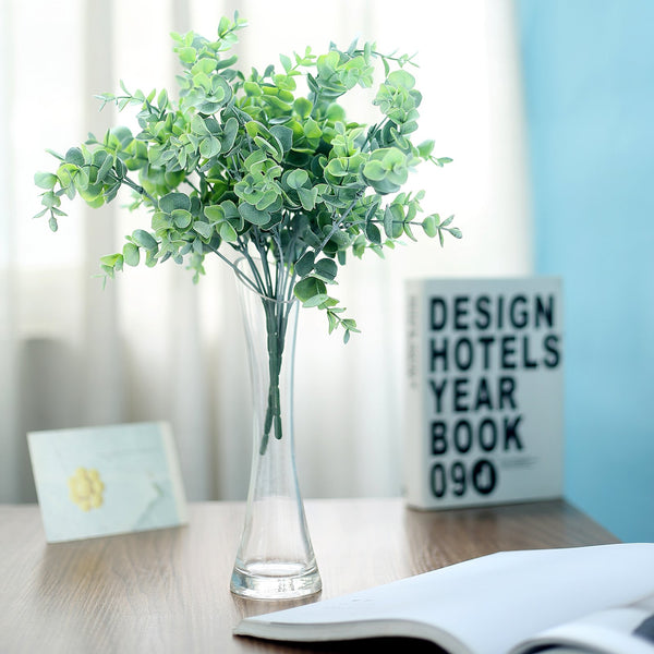 3 Bushes - 14" Frosted Green Flexible Artificial Eucalyptus Stems - UV Protected Artificial Outdoor Plant