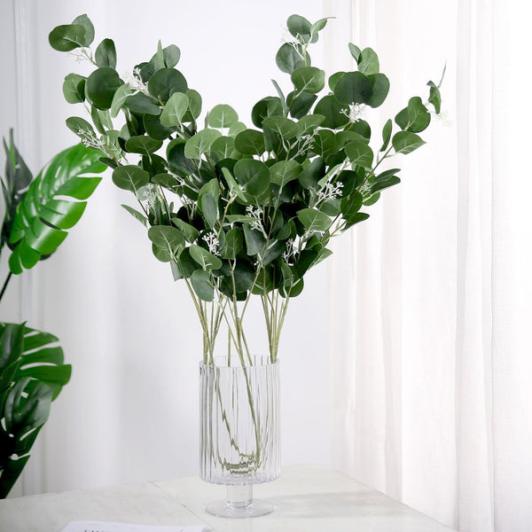 2 Bushes | 40inch Green Artificial Eucalyptus Stems, Silver Dollar Eucalyptus Leaves Spray