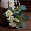 15inch Artificial Seeded Eucalyptus Leaves Stems, Ivory Silk Roses Wedding Greenery Bouquet Floral